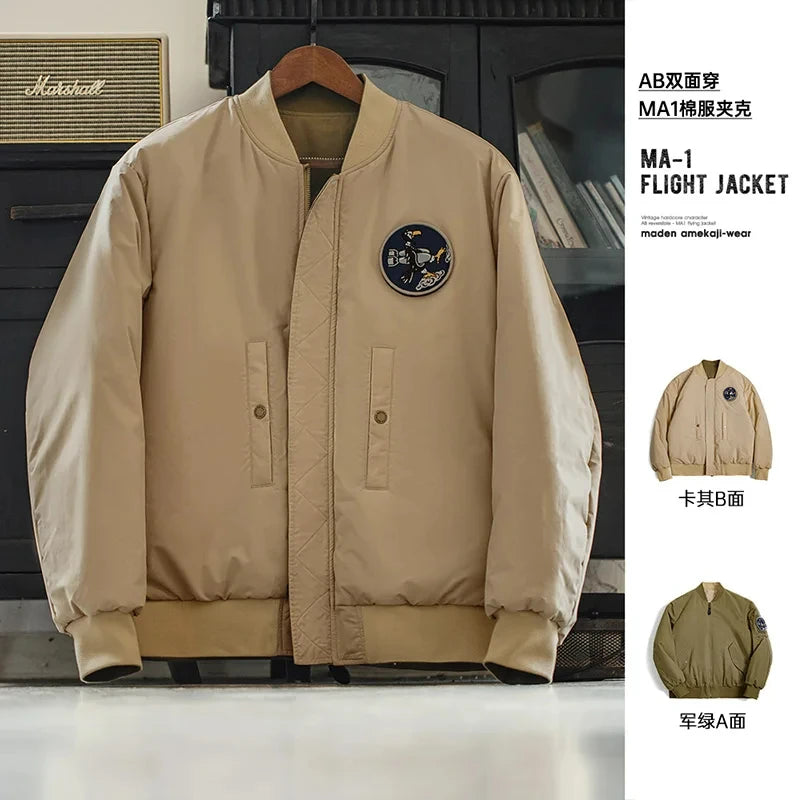 Herren Fliegerjacke Maden Reversible Baseballkragen Herbst Winter Verdickte Mäntel