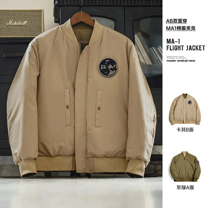 Herren Fliegerjacke Maden Reversible Baseballkragen Herbst Winter Verdickte Mäntel