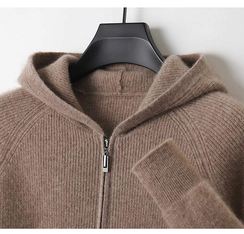 Herren Kapuze Strickjacke Woll jacke Herbst/Winter verdickt große 100% Merinowolle Pullover Reiß verschluss Casual Sportswear Mantel Tops