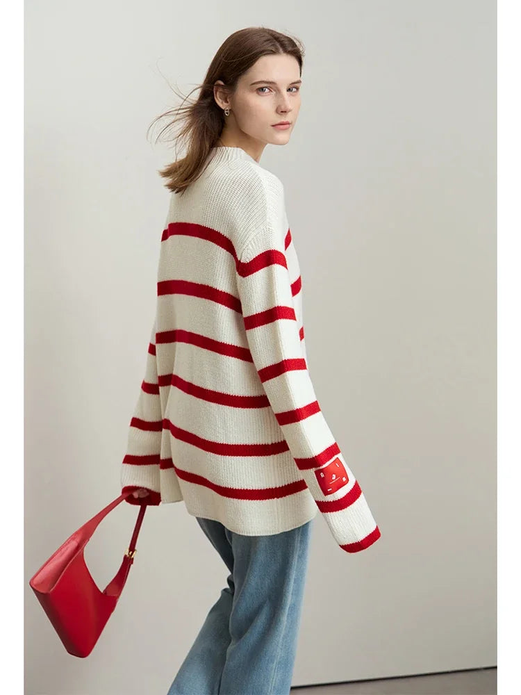 Damen-Strickjacke Streifen Stehkragen Kontrastfarben locker Weihnachten Winter