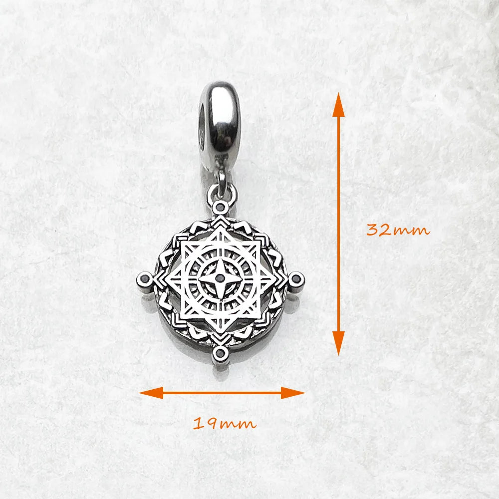 Damen-Charm-Anhänger Kompass Vintage Disc aus Sterlingsilber