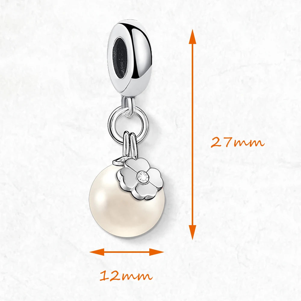 Damen-Charm-Anhänger Perle Kleeblatt Glück aus Sterlingsilber
