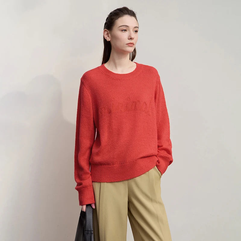 Damenpullover aus Strick, rot, Rundhalsausschnitt, lange Ärmel
