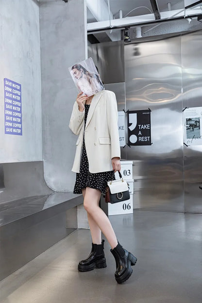 Schwarze Chelsea-Boots am Knöchel mit Plattform und Blockabsatz