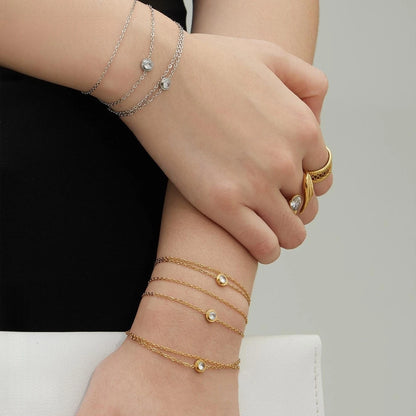 Damen-Armband Doppelkette mit Zirkonia-Solitär