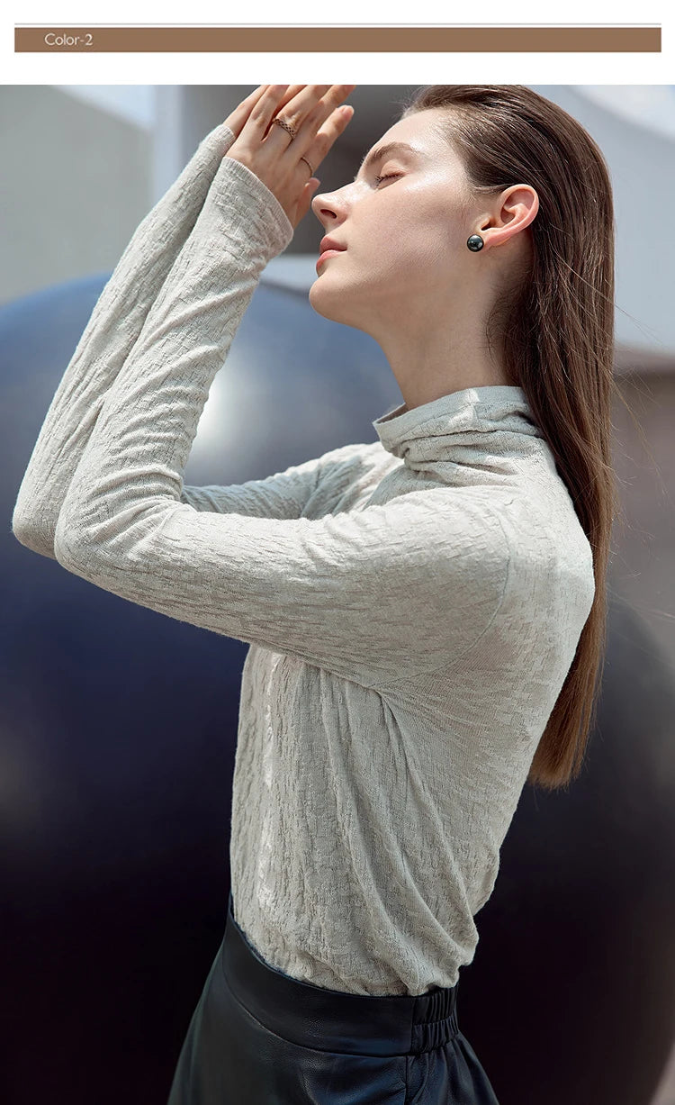 Damen-Rollkragenpullover Wolle-Mix schlank dünn Winter