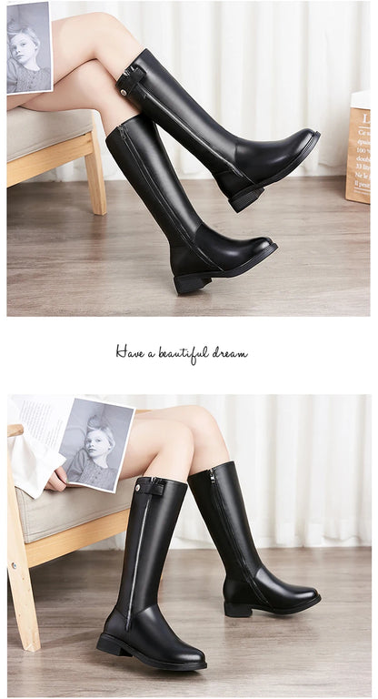 AIYUQI  Women Winter Boots 2025 New Genuine Leather Long Boots Women Big Size 41 42 43 Wool Warm Zipper Riding Boots Women