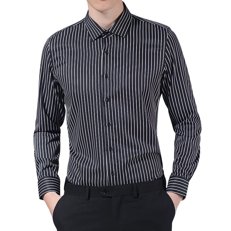 Langarm-Hemd für Herren in Weiß – formell und lässig, koreanischer Stil mit Tasche, ideal für Business und Freizeit.