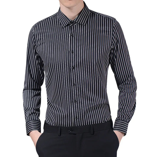 Langarm-Hemd für Herren in Weiß – formell und lässig, koreanischer Stil mit Tasche, ideal für Business und Freizeit.