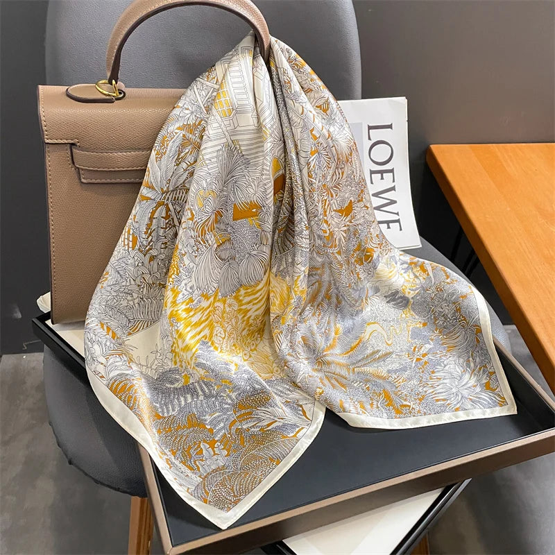 Damen Seidenschal quadratisch Halstuch Bandana Hijab Pashmina Poncho