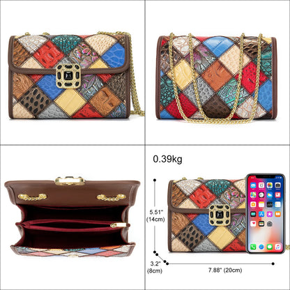 Damen-Schultertasche Aus Echtem Leder Kleine Handtasche Mit Gestepptem Kettenriemen Für Alltag Und Freizeit