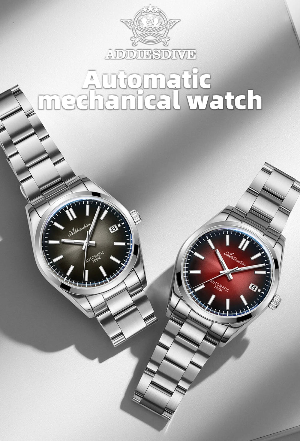 Herren-Vintage-Automatikuhr mit Sunburst-Zifferblatt und gewoelbtem Saphirglas