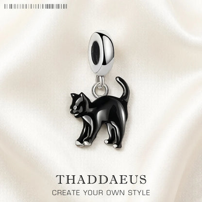 Damen-Charm-Anhänger schwarze Katze trendig II aus Sterlingsilber