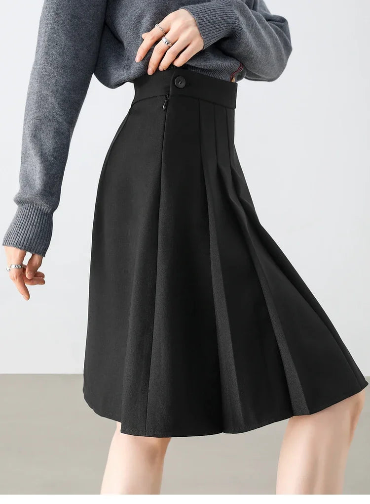 Damen Faltenrock im A-Linien Stil aus klassischem Twill Material