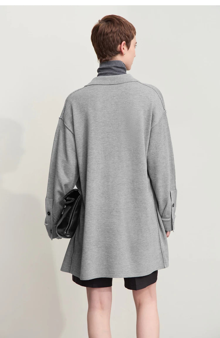 Damen-Strickjacke lang Revers Raglan Streetwear locker Herbst