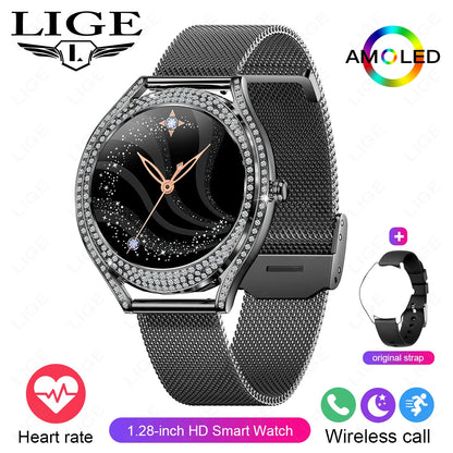 LIGE Neue Frauen Smart Uhr 1,28 Zoll Sport Fitness Armband BT HD Anruf Uhr Wasserdicht Diamant Fall Mode Smartwatch 2025