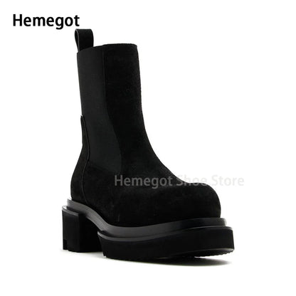 Herren-Chelsea-Stiefel mit breitem Blockabsatz und Profilsohle, elastischer Schaft, schwarz