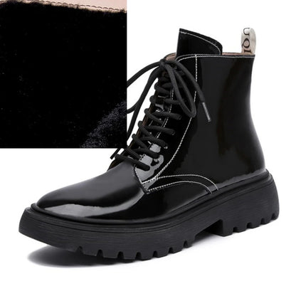 Damen-Schnürstiefel, schwarz, mit Futter innen, dicke Profilsohle