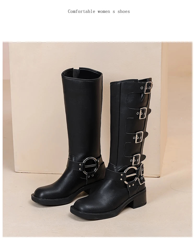 AIYUQI Women Cowboy Boots 2025 Autumn New Belt Buckle Women Marton Boots British Style Large Size 41 42 43 Women Long Boots
