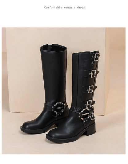 AIYUQI Women Cowboy Boots 2025 Autumn New Belt Buckle Women Marton Boots British Style Large Size 41 42 43 Women Long Boots