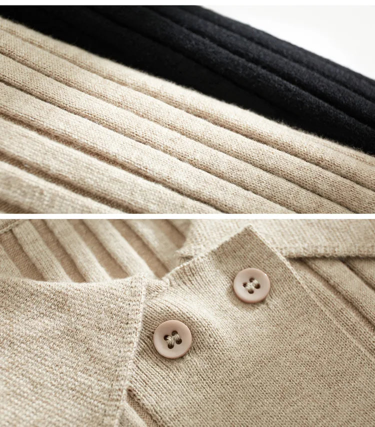 Damen-Strickjacke Polokragen Slim doppelreihig Wolle-Mix Frühling-Herbst