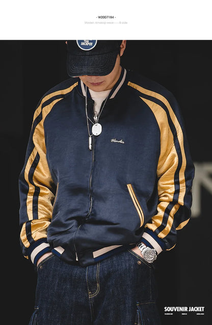 Herren Yokosuka Jacke Retro Reversible Tiger bestickte Patchwork-Outwear