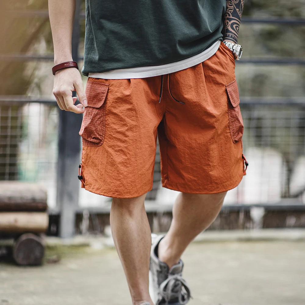 Männer Sommer Shorts aus leichtem Patchwork mit elastischer Taille in orange