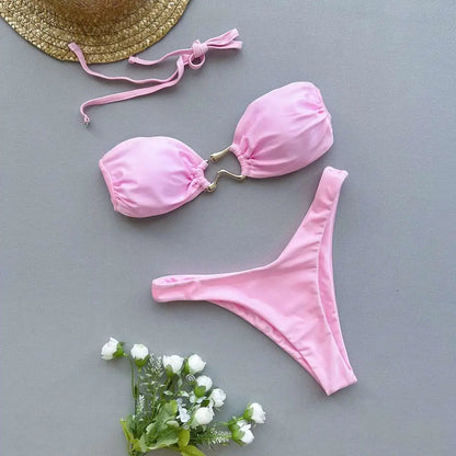 Gestreiftes, sexy Bikini-Set mit Push-up-Effekt – ideal für Strand und Pool