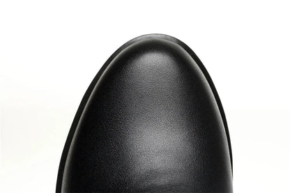 Damen Stiefel aus echtem Leder mit quadratischem Absatz und Fellfutter