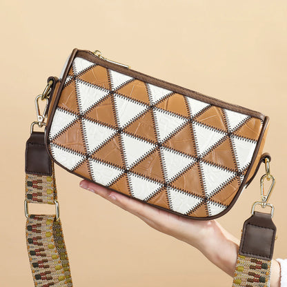 Damen-Schultertasche Patchwork-Leder Boho-Stil
