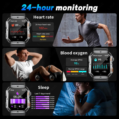 LIGE 2025 Neue Männer Smart Uhr 1000 mAh Batterie Outdoor Taschenlampe Fitness 100 + Sport 3ATM Wasserdicht BT Anruf 2,01 "Smartwatch