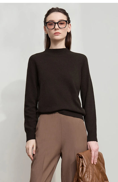 Damen-Rollkragenpullover Wolle-Kaschmir locker Herbst