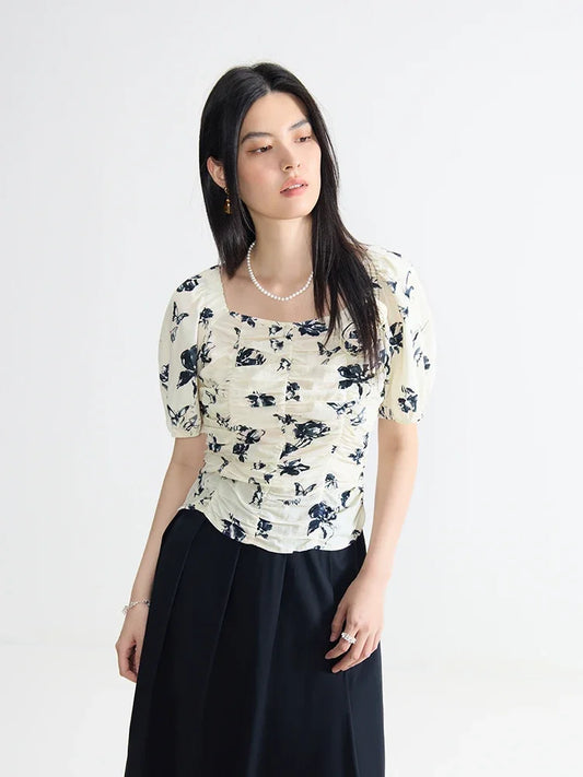 Damen-Chiffonbluse mit V-Ausschnitt und kurzen Ärmeln – sommerlich leicht und elegant fürs Büro