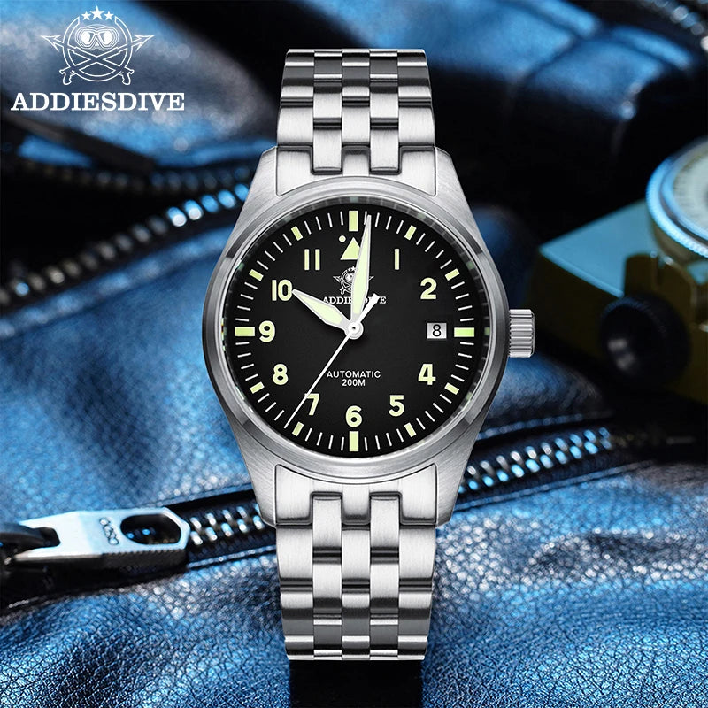 Herren Automatik-Taucheruhr 200m wasserdicht C3 Leuchtzeiger mechanisch