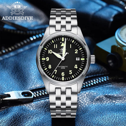 AD2519 Herren Klassik-Automatikuhr 200m 316L Edelstahl C3 Leuchtzeiger Vintage
