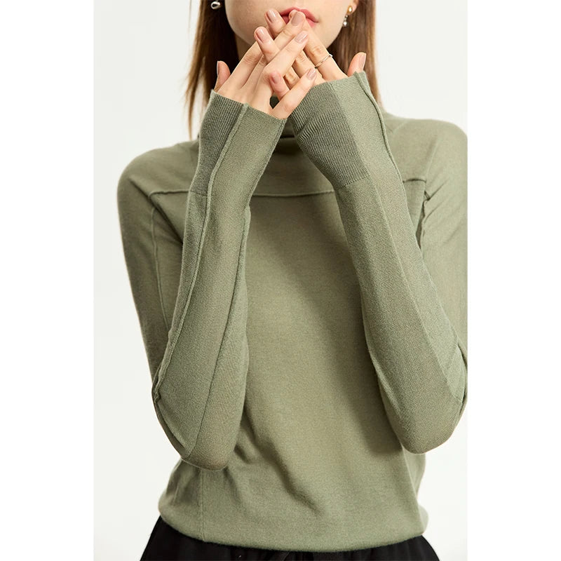 Damen-Kapuzenpullover Wolle Slim Stehkragen-Splicing Büro Herbst-Winter