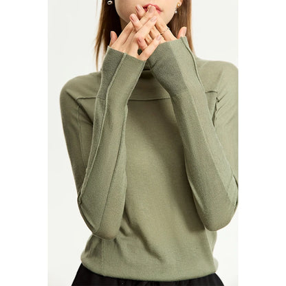 Damen-Kapuzenpullover Wolle Slim Stehkragen-Splicing Büro Herbst-Winter