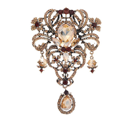 Brosche Strass Wassertropfen Kristall Anhänger Barock Vintage Reversnadel
