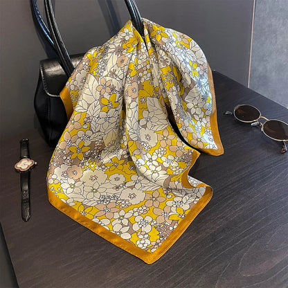 Damen Seidensatin Schal quadratisch Blumenprint Kopftuch Bandana Hijab Neu F
