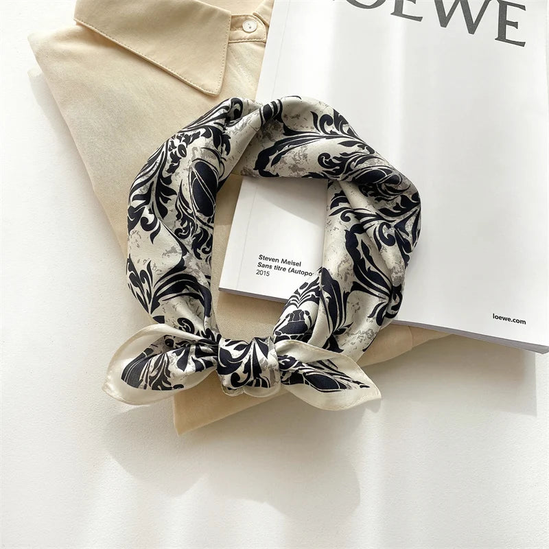 Damen Seidenschal Twill Floral Hijab Luxus Kopftuch Bandana Stirnband quadratisch