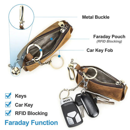 Leder-Schlüssel-Etui mit RFID-Blockierung (Faraday) und Schlüsselbund
