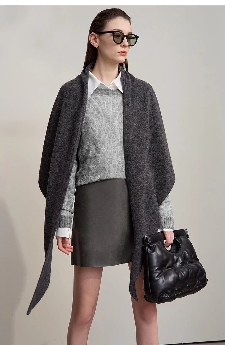 Schwarzer Damenpullover aus Strick mit Langarm, Jacquard-Muster und geripptem Bündchen