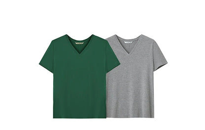 Damen T-Shirt im minimalistischen Casual-Stil mit V-Ausschnitt und kurzen Ärmeln