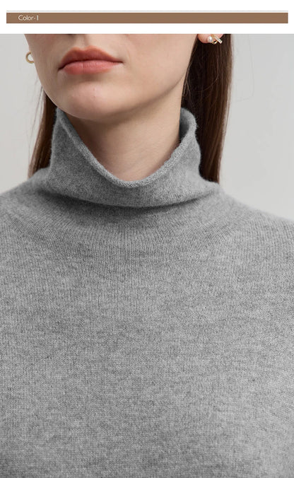 Damen-Rollkragenpullover Wolle-Kaschmir locker einfarbig Herbst
