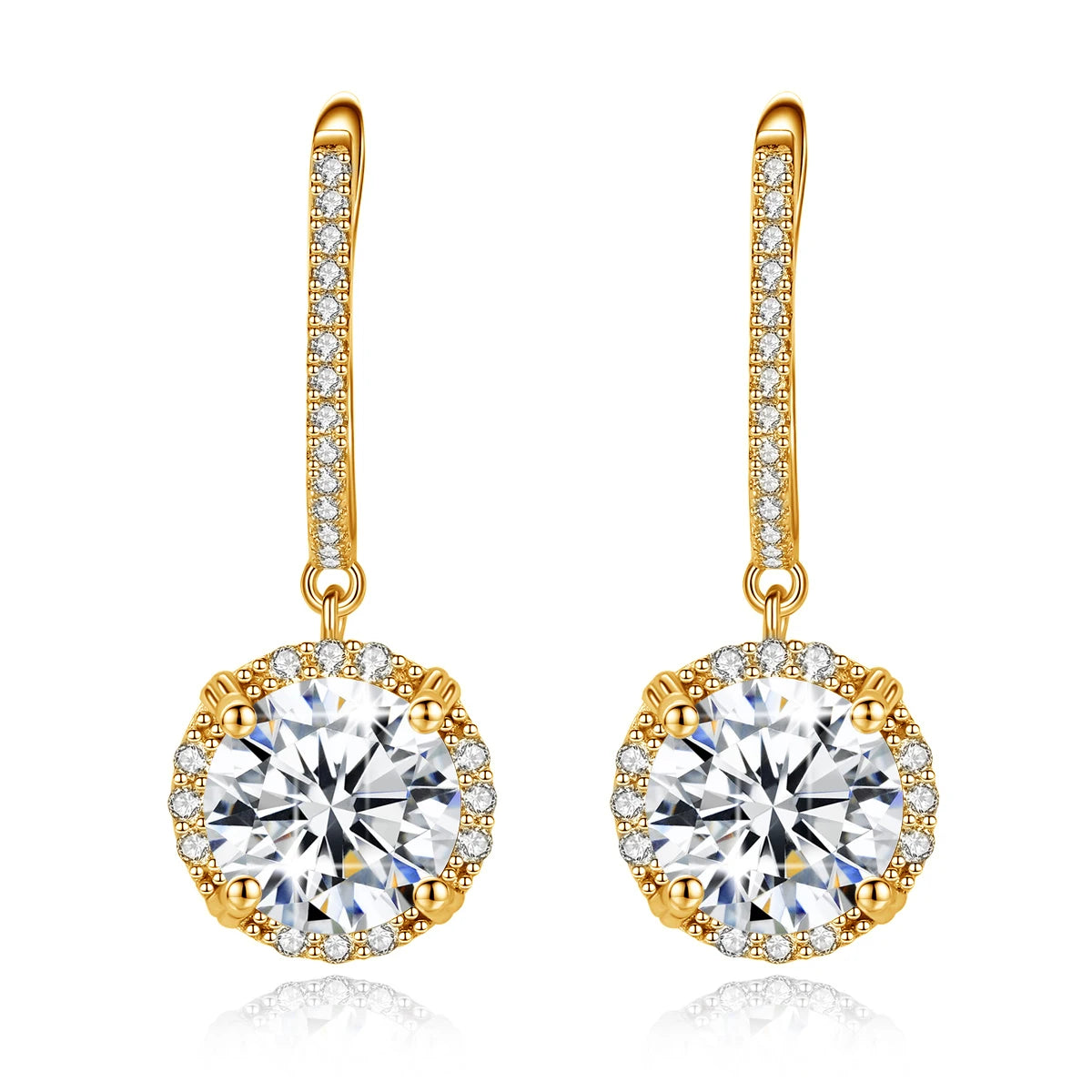 Damen-Tropfenohrringe aus Moissanit, 8 mm, Farbe D, Reinheit VVS1, Gold, mit Zertifikat