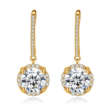 Damen-Tropfenohrringe aus Moissanit, 8 mm, Farbe D, Reinheit VVS1, Gold, mit Zertifikat