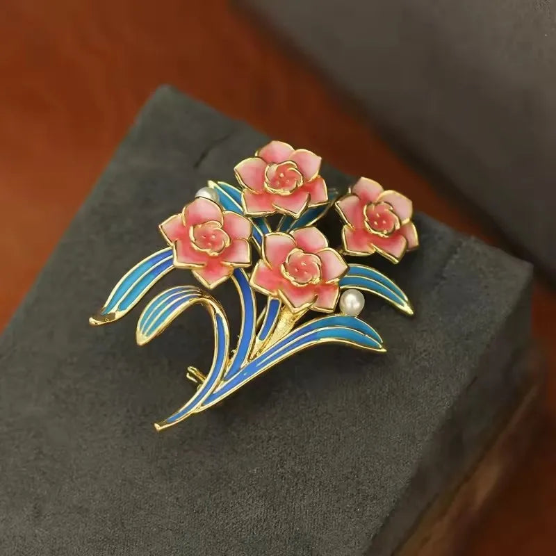 Brosche Blume Emaille Strass Anstecknadel vielseitig Damen