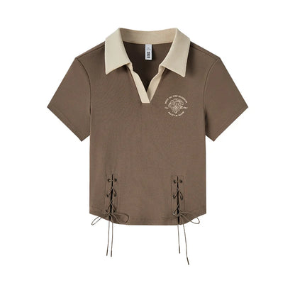 Semir Polo Shirt Frauen kurz gedruckt Retro-Stil 2024 Sommer neue schlanke Krawatte Tops