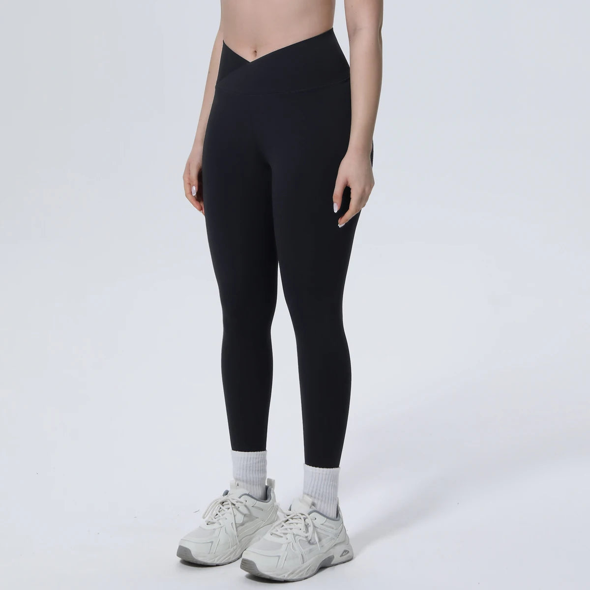Nahtlose schwarze Yoga-Leggings für Damen, eng anliegend, überkreuzte Taille