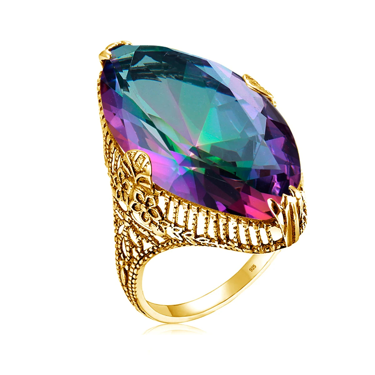 Damen-Ring aus Silber 925 mit Olivgrünem Peridotstein in Filigraner Silberfassung Luxus Schmuckstück